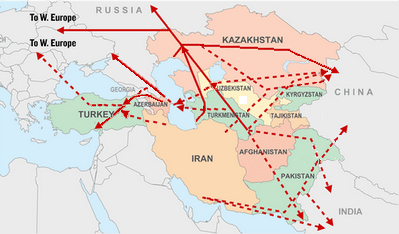 Projetos de Oleodutos e Gasodutos em torno do Mar Cáspio e Irã